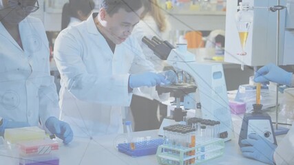 Animation of statistics and financial data processing over business people in meeting - Powered by Adobe