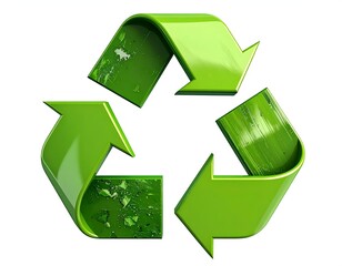 Obraz premium Bright green recycle symbol with a weathered look on a white background