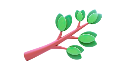 Stylized Tree Branch with Green Leaves