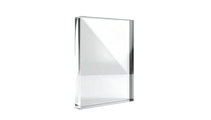 A transparent, rectangular object with reflective surfaces, angled