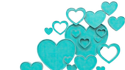 Teal Hearts on White Background