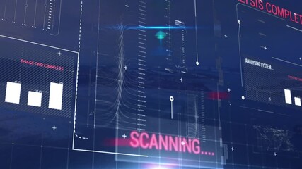 Animation of level up text and data processing over grid - Powered by Adobe