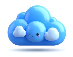 3D-rendered happy blue cloud with white accents and smiling face