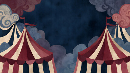 Vintage circus background whimsical fairground illustration with vertical black and cream stripes