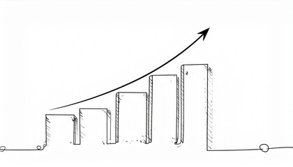 Hand-drawn bar chart with rising arrow, symbolizing growth, success, and upward trends.
