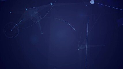 Animation of light trails over network of connections on black background - Powered by Adobe