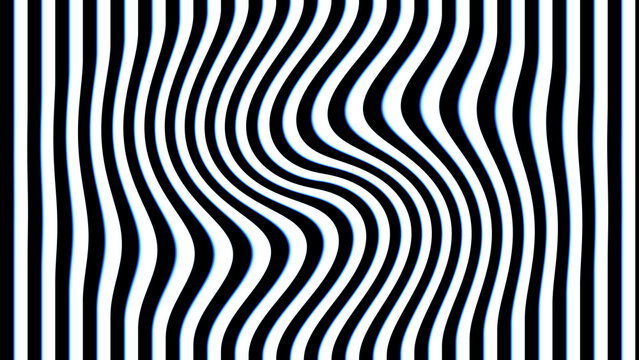 Abstract Op-Art Background with Black and White Wavy Stripes and Subtle Blue Glow