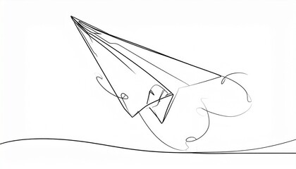 Minimalist line drawing of a paper airplane flying above wavy lines, symbolizing motion, freedom, and exploration.