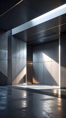 Modern architectural interior with light streaming through openings