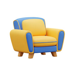 A vibrant yellow and blue armchair on transparent background