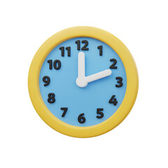 A 3D illustration of a yellow and blue clock on transparent background