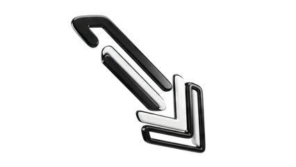 Three Glossy Arrows Pointing Down and Right