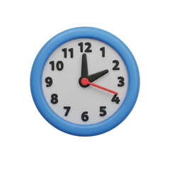 A blue and white clock on transparent background showing time