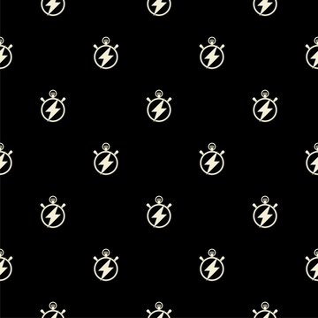 Stopwatch timer seamless pattern isolated on black background