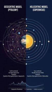 Geocentric vs Heliocentric Models of the Universe Ptolemy Copernicus Solar System. Concept featuring geocentric model, heliocentric model, ptolemy, copernicus, solar system.