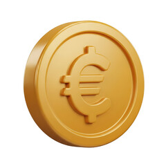 A gold euro coin on transparent background