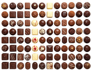 Obraz premium Array of handcrafted, assorted chocolates on a black background