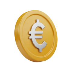 A gold coin with a euro symbol on transparent background