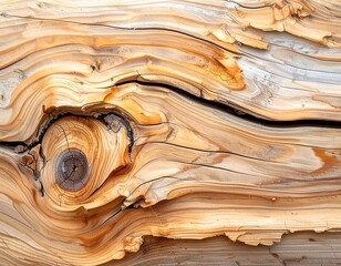 Close-up of weathered wood grain, knot, and cracks, detailed texture