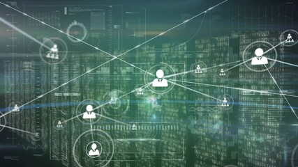 Animation of network of connections and data processing over computer servers - Powered by Adobe