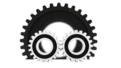 Two small gears meshing with a larger gear