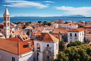Fototapeta premium Zadar old town featuring traditional red roofs and historic buildings overlooking the adriatic sea