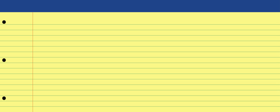 Yellow Horizontal Lined Legal Paper Background Page. Line Note Pad Memo Sheet. Vector Illustration