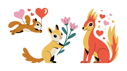 Squirrels and the Art of Affection: A heartwarming illustration features three charming squirrels, each expressing love and affection in their own unique way. © Jannat
