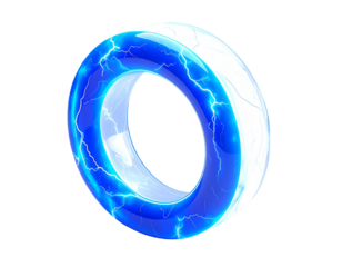 Glowing blue and white neon letter "O" with electric energy
