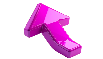 Glossy pink 3D arrow pointing up and slightly right on a black background
