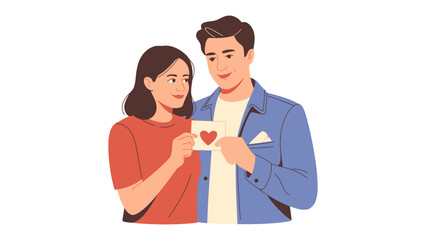 Obraz premium Love's Tender Touch: A loving couple shares a moment of affection, a heart-shaped card symbolizing their deep connection and tender emotions. 