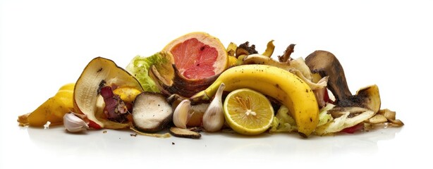 The Pile of Fruit and Vegetable Scraps on a White Background for Composting