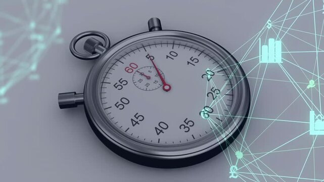 Second hand ticking on stopwatch starting mesh lighting and icons highlighting across overlay