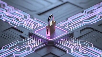 Digital Security Concept with Unlocked Padlock on Circuit Board Background - Powered by Adobe