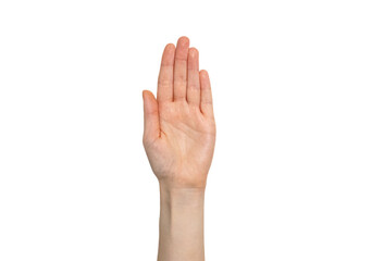 Fototapeta premium Open palm stop gesture isolated on neutral background