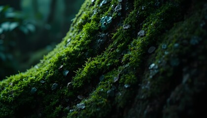 Fototapeta premium Mossy Tree Trunks in Foggy Forest