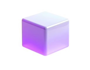 Rendered 3D, glossy gradient-colored cube isolated on black backdrop