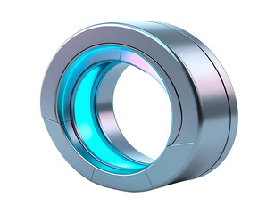 Futuristic, metallic ring with a glowing blue inner light