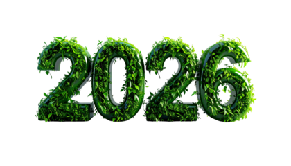 Lush green leaves form the numerals of the year 2026