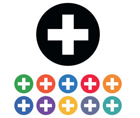 Obraz premium Colorful plus sign icons in various circles for design vector.