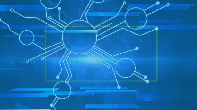 Animation of network of connections with frame on blue background