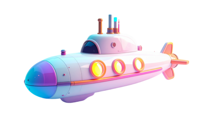 Pastel cartoon submarine floats, light and shadow play
