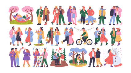 Harmony of Togetherness: A captivating collage of diverse couples, joyfully illustrating the beauty of love, connection, and shared moments in various settings.
