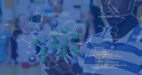 Animation of data processing over african american male student in lab - Powered by Adobe