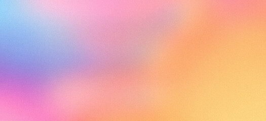 Abstract grainy gradient background with pastel pink, orange, yellow and blue tones, soft noise texture design