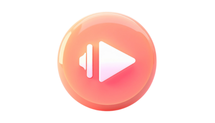 Glossy, rounded button with white play icon, on black