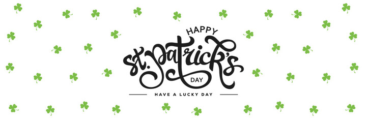 Dynamic navy blue "St. Patrick's Festival" text in playful script with green leprechaun hat under rainbow, green ribbon banner, and scattered shamrocks on white background.