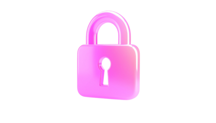 A 3D rendered, shiny pink padlock isolated on a stark black backdrop