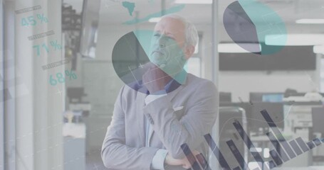 Statistical data processing against thoughtful caucasian senior businessman at office - Powered by Adobe