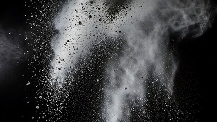 White powder explosion on black background particles smoke 1